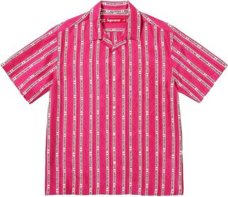 SUPREME SS26 Old English Stripe Silk S/S Shirt Magenta SUP-SS26-299-MGT