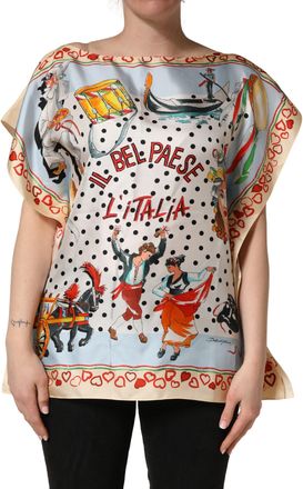 Dolce & Gabbana Multicolor Italy Scenes Graphic Silk Womens Top (Pre-Owned)