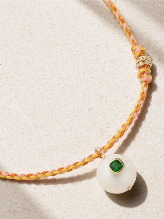 Pascale Monvoisin Collana In Oro 9 Carati E Cordoncino Con Pietre Eddie - Verde