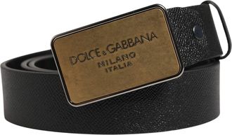 Dolce & Gabbana Black Classic Calf Leather Metal Buckle Mens Belt