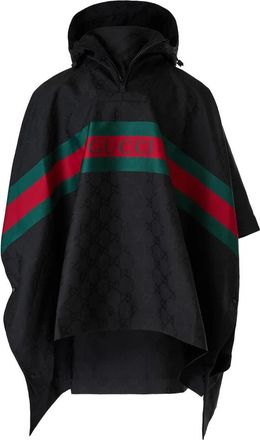 Gucci Groene Jacquard Nylon Hooded Poncho - Heren - Ponchos - Zwart - L - Nylon - Jassen