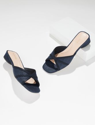 Talbots Val Block Heel Slides - Shimmer Raffia - Blue - 10 1/2 M Talbots