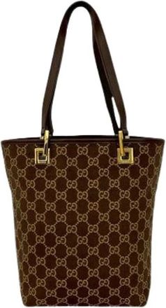 Gucci Pre-owned Tote Bags, female, Brown, Size: ONE SIZE Pre-owned Canvas Tote Bag