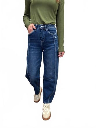 Flying Monkey High Rise Barrel Jeans In Dark Wash