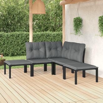 vidaXL Juego De Muebles De Jard&iacute;n 5 Pzas Rat&aacute;n Sint&eacute;tico Negro Y Gris Vidaxl