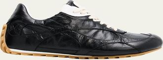 Bottega Veneta Mens Crinkle Leather Intreccio-Sole Low-Top Sneakers