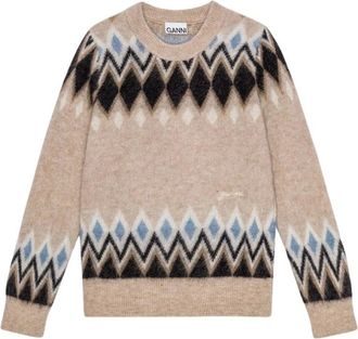 Ganni Truien & Vesten, Dames, Beige, S, Wol, 2385 Ronde hals gebreide trui