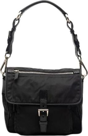Prada Pre-owned Cross Body Bags, female, Black, Size: ONE SIZE Pre-owned Tessuto Nylon Saffiano Shoulder Bag