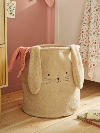 Vertbaudet Aufbewahrungskorb VERZAUBERTER HASE aus Teddyfleece, Kinderzimmer sandfarben