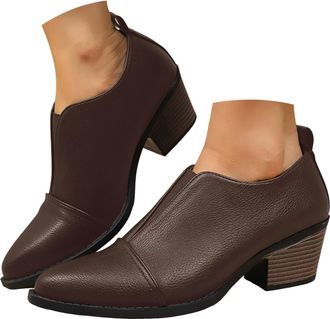 Generic Ladies Ankle Boots Ladies Low Heels Flat Ankle Boots Faux Suede Elastic Buckle Strap Round Toe Short Boot with Side Zip Fall Shoes Fashion Western Cow