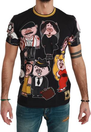 Dolce & Gabbana Zwarte Katoenen Top 2019 Jaar van het Varken T-shirt