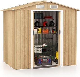 Costway Casetas Metalicas De Jardin, Cobertizo Jardin Exterior, Casa De Herramientas De Metal Galvanizado Con 4 Ventilaciones, Puertas Con Cerradura (196 X 12