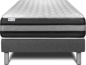 VITALIT Vitalit - Base tapizada gris + Colchón con muelles y viscoelástica 90 x 190