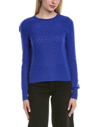 Sofiacashmere Sofiacashmere Pointelle Crewneck Wool & Cashmere-Blend Sweater