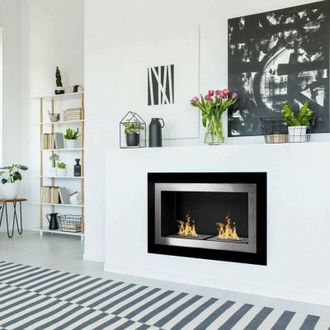 Dmora Chimenea de bioetanol Adro, Chimenea ecol&oacute;gica, Hogar sin humo, Calefactor de etanol, Made in Italy, 90x17 h39 cm, Negro - Dmora