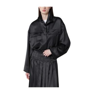 Durazzi Milano Jassen, Dames, Zwart, S, Glanzende Viscose Shirt Jacket