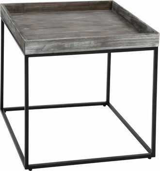 Hhg Hhg - Nunca Usado] Mesa Auxiliar 857, Mesa De Centro Mesa De Centro, Paulownia Madera Metal 60x60x60cm, Gris Oscuro