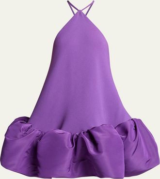 Balenciaga Silk Balloon Ruffle Mini Halter Dress