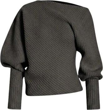 Alberta Ferretti Asymmetric Ribbed Jumper - female - Alberta Ferretti - Round-neck Knitwear - Gray - XL - Knitwear