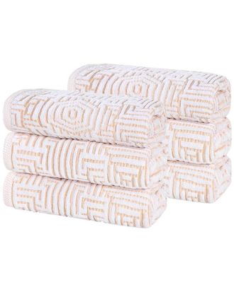 Superior Set Of 6 Jasper Cotton Modern Geometric Jacquard Plush Hand Towels