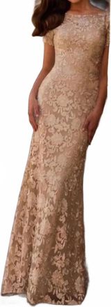 La Femme Womens Lace Evening Dress In Champagne