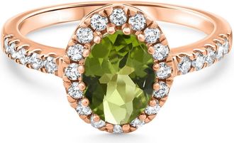 Pompeii3 1 1/2Ct Oval Peridot Halo Diamond Ring 14k Gold Lab Grown