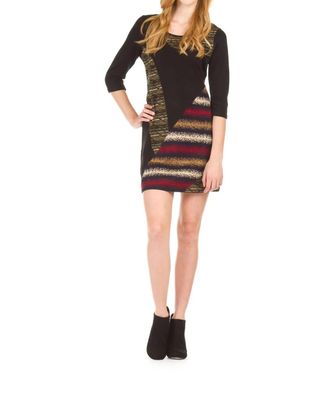 Papillon Stripe Patch Dress In Black/multi