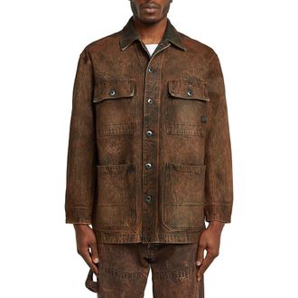 G-Star Leather Effect Cotton Denim Chore Jacket in Faded Cognac Skin at Nordstrom, Size Xx-Large