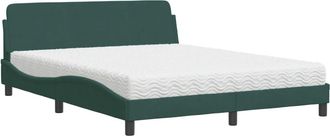 vidaXL Vidaxl - Cama Con Colch&oacute;n Terciopelo Verde Oscuro 160x200 Cm