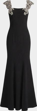 Mac Duggal Embellished Strap Crepe Mermaid Gown