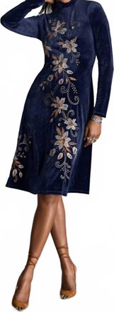 Johnny Was Womens Corinthe Velvet Mock Neck Dress In Blue