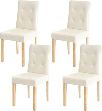 Hhg Hhg - Juego De 4 Sillas De Comedor 984, Silla De Comedor, Certificado Mvg, Piel Artificial Crema, Patas Claras