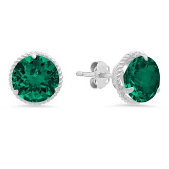 MAX + STONE 14k White Gold Roped Halo Round-Cut Gemstone Stud Earrings (8mm)