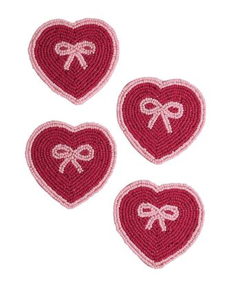 Tiramisu Set Of 4 Sweetheart Bow Beaded Coasters