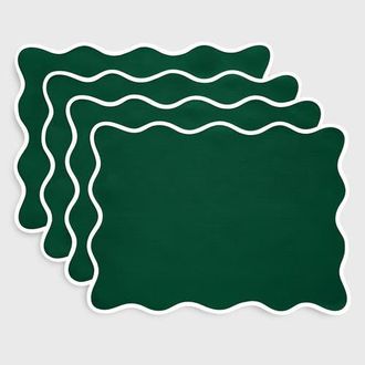 Solino Home Linen Placemats - Giselle Scallop Edge, 14 x 19 in White And Christmas Green at Nordstrom, Size Medium