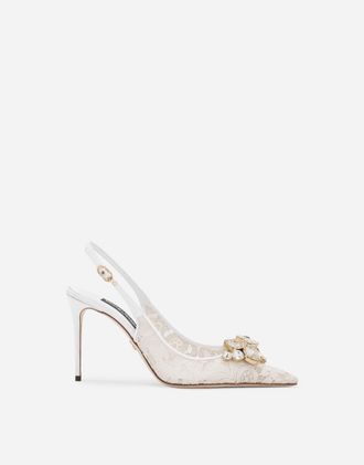 Dolce & Gabbana Rainbow Lace Slingbacks In Lurex Lace - Woman Pumps And Slingback Gray Lace 40.5