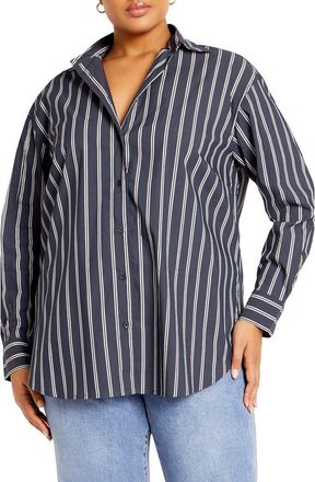 City Chic Celine Stripe Shirt in Navy at Nordstrom, Size 12W