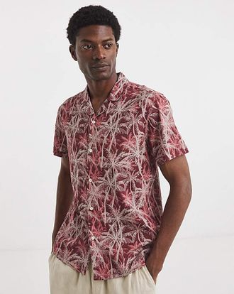 Jacamo Palm Print Revere Collar Shirt