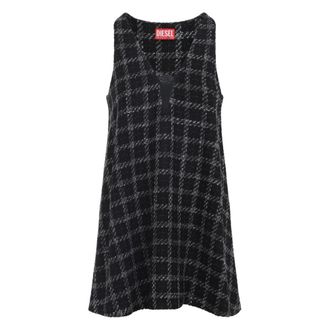 Diesel Kleedjes, Dames, Zwart, S, Tweed, Zwarte Tweed Mouwloze V-hals Jurk