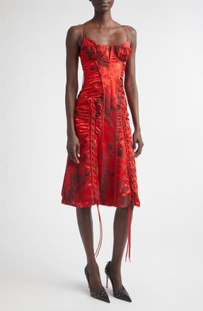 Alexander McQueen Floral Jacquard Corset Dress in Red-Black at Nordstrom, Size 6 Us