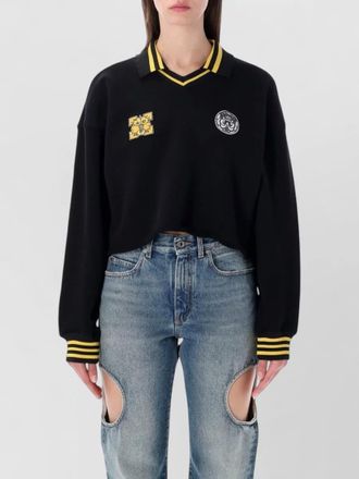 Off-white cropped polo fleece top relaxed fit