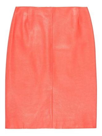 Bally textured-leather midi skirt - women - Calf Leather - 38 - Orange