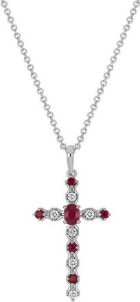 Bony Levy El Mar Diamond & Gemstone Cross Pendant Necklace in 18K White Gold Ruby at Nordstrom