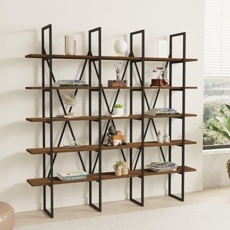 Dmora Librer&iacute;a Perletto, Biblioteca 5 Estantes, Instalaci&oacute;n Libre, Usable Como Separador, 160x26x160h Cm Marr&oacute;n Nogal