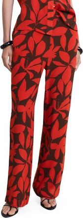 Mango Flowy Print Straight Leg Pants in Red at Nordstrom, Size X-Large