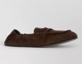 Miu Miu suede leather loafers flat sole round toe