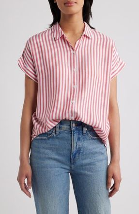 Beach Lunch Lounge Kenzie Stripe Short Sleeve Button-Up Shirt in Red Apple at Nordstrom, Size Small