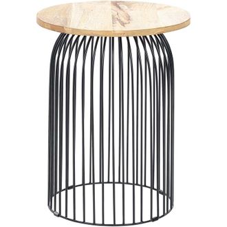 Beliani Mesa Auxiliar De Madera De Mango Clara Negro 36 Cm Mesa De Caf&eacute; Moderno Wills