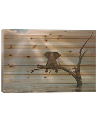 iCanvas Icanvas Elephant And Dog Are Sitting On A Tree Fleeing A F By Mike Kiev Wall Art