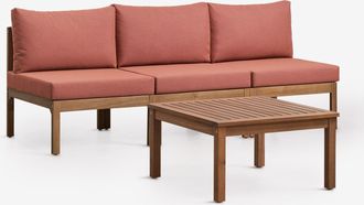 Sklum Conjunto De Sal&oacute;n Con Sof&aacute; Modular De 3 Piezas Y Mesa De Centro En Madera De Acacia Branson Sklum